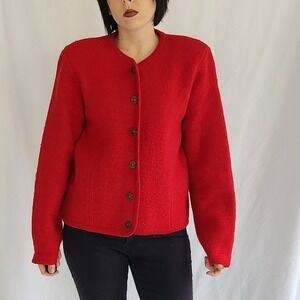 90s Tally Ho Red Wool‎ Cardigan